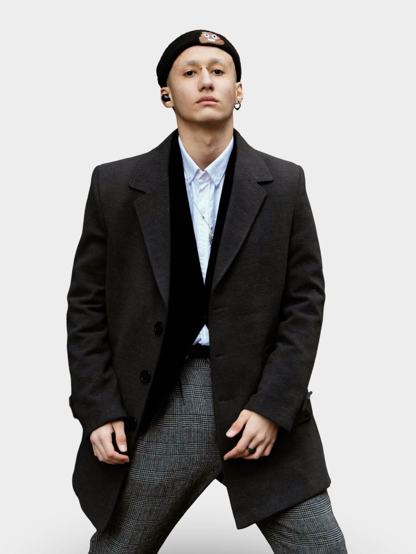 Wool blend coat with detachable hood